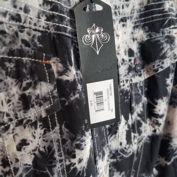 AFFLICTION Button Front Shirt Black White Embroidered Back Men's size L NWT - Picture 5 of 9
